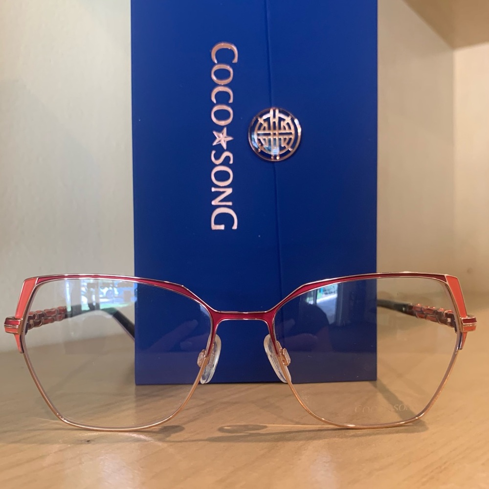 Women's Red Accent Rectangular Eyeglasses NWT - image 6